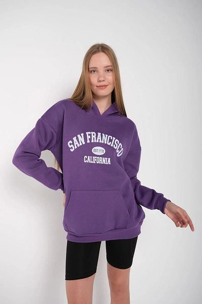 MODAGEN Dámska fialová mikina s kapucňou s potlačou San Francisco Oversize