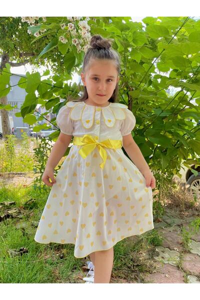 Portakal Bebek KALP BASKILI BEBE YAKALI DÜĞMELİ ELBİSE