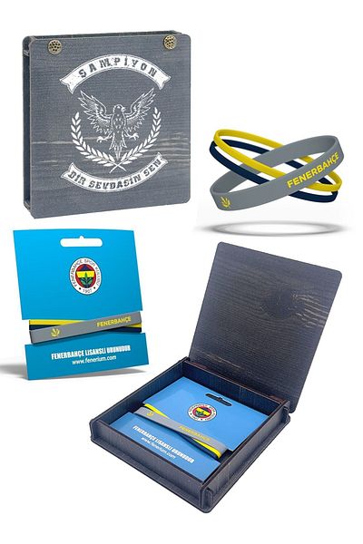 Fenerbahçe Licensed 2-Piece Silicone Bracelet Set - Gift Wooden Box