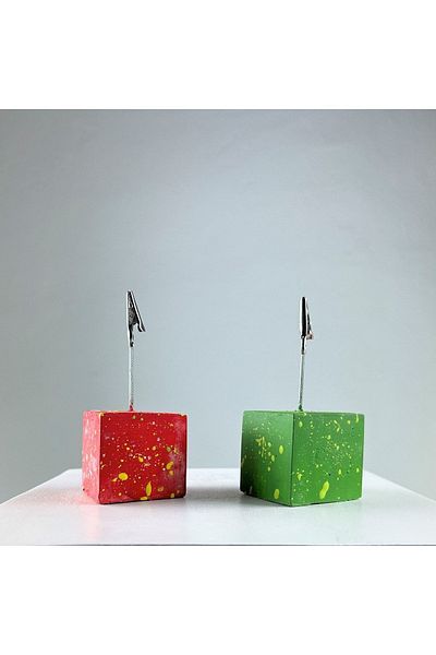 Melouro Red Green Splash Cube Note Holder Set of 2