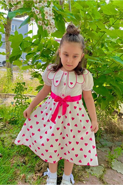 Portakal Bebek KALP BASKILI BEBE YAKALI DÜĞMELİ ELBİSE