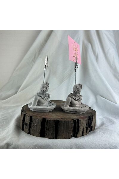 Melouro Antique Apollo Pedestal Sculpture 2 Pieces Note Holder Set, Photo Holder