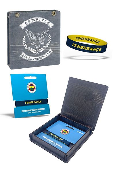 Fenerbahçe Yellow Navy Blue Double Sided Licensed Silicone Bracelet - Gift Wooden Box