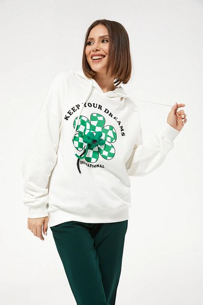 Go Veform Hanorac Ecru pentru damă - Motiv floral și glugă ZN5059
