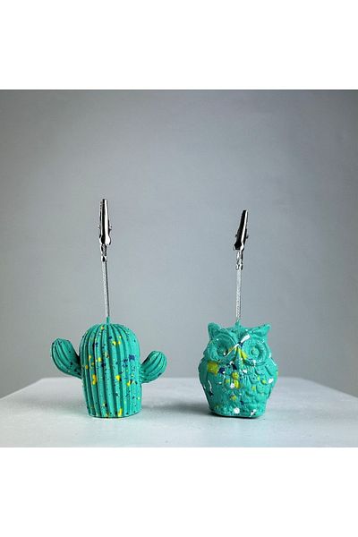 Melouro Ice Green Cactus and Owl Splash 2-Piece Note Holder Set