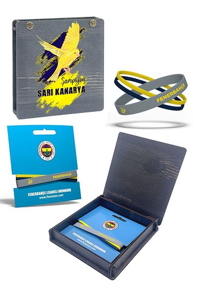 Fenerbahçe Canary Printed 2-Piece Silicone Bracelet - Wooden Gift Box