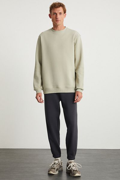 GRIMELANGE Ανδρικό φούτερ LUDİM Oversize Fit 3 κλωστών με στρογγυλή λαιμόκοψη σε μπεζ χρώμα