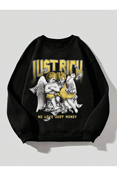 Richarlison Just Rich Štampano Unisex crna Oversize kroj Pamuk komadna majica...