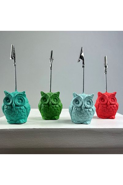 Melouro Owl Note Holder Set of 4 (Ice Green - Mint - Coral - Green)