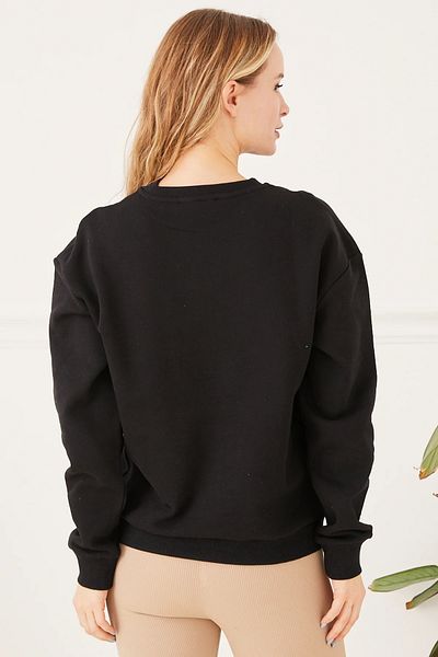 Go Veform Black Embroidered Women's Sweatshirt - Crew Neck ZN5098
