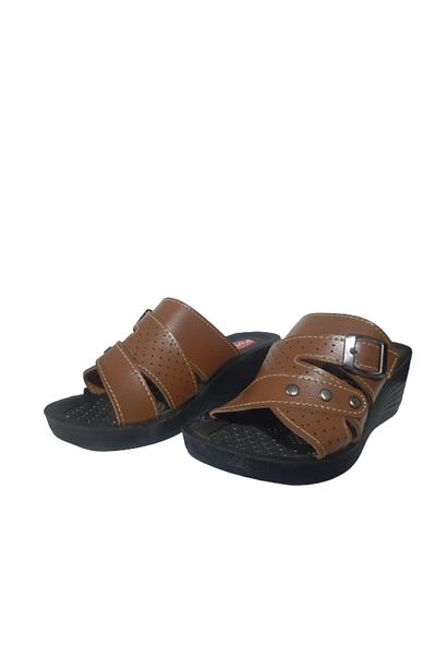 POLEX Brown Colored Buckle Orthopedic Women's Slippers - Narrow Fit, Daily Stylish Plexx75-66