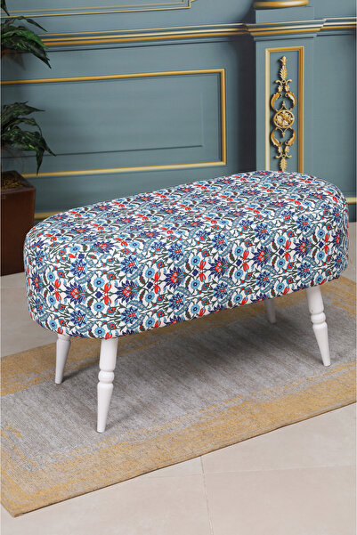 PUFMANYA LUNA MİX ÇİNİ  90 CM LARGE LÜX BEYAZ GÜRGEN AYAKLI BENCH PUF KOLTUK