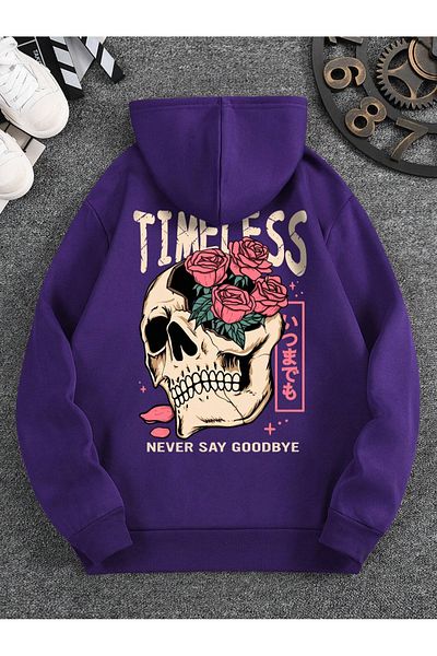 Black Sokak Purple Oversize Hooded Timeless Printed Men's Sweatshirt