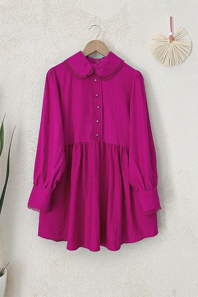 MODAQU Fuchsia Peter Pan Collar Lace Tunic