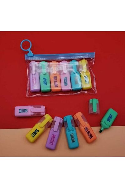 newnet 6 Colorful Mini Highlighter Inside Small Cute Pastel Tone Transparent Mini Wallet