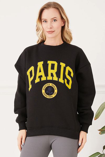 Go Veform Hanorac negru cu imprimeu Paris pentru femei - Three Thread ZN5107