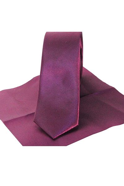 Varetta Мъжка вратовръзка Slim Fit в лилав цвят на грозде - Slim Cut, Носна кърпичка