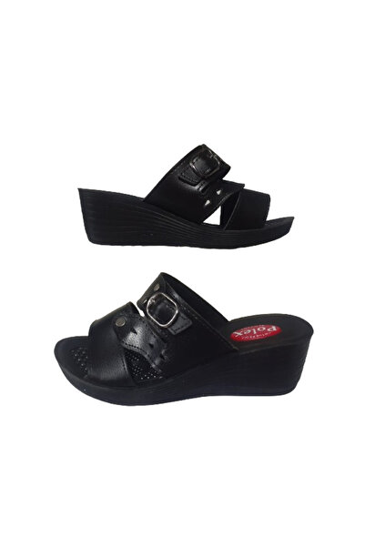 POLEX Kadın Siyah Tokalı Dar Kalıp Ortopedik Taban Günlük Şık Terlik plexx75-66