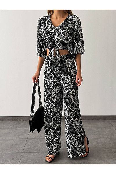 İLKCET MODA بدلة نسائية بنمط رمادي منقوش