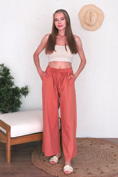 Ceylan Otantik Organic Brick Colored Linen Wide Leg Trousers