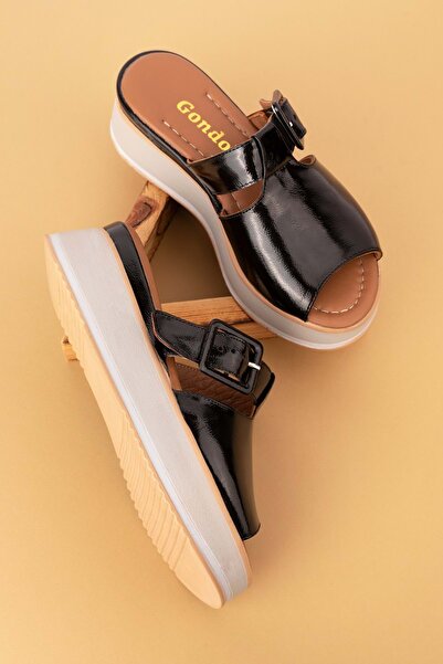 Gondol Kadın Hakiki Deri Platform Tabanlı Renkli Terlik Mlk.5224