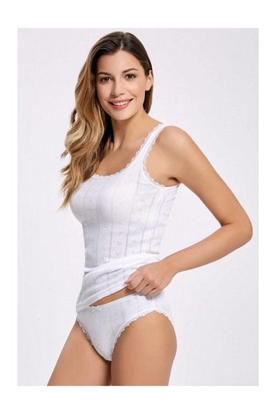Tutku Ζακάρ Χοντρό λουράκι Λευκό κάτω επάνω σετ Dng Textile