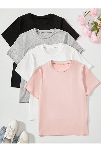 DAXİS Sportwear Company Σετ 4 Παιδικά T-Shirts με λαιμόκοψη - Κορίτσι/Αγόρι