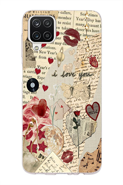 moonset Samsung Galaxy A12/M12 Uyumlu Music Kolaj Tasarımlı Baskılı Şeffaf Te...