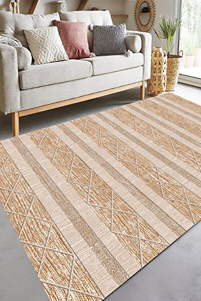 eco concept Dijital Baskı Jüt Görünümlü Halı, Hasır Halı, Makinede Yıkanabilir, Salon Halısı, Yolluk