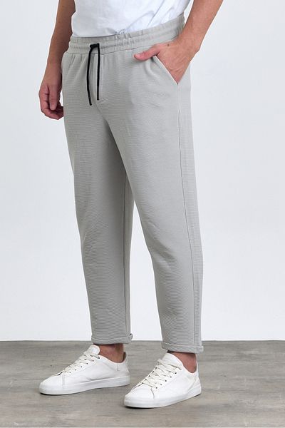 COMBİNE MİCHAİL Ανδρικό παντελόνι Jogger σε γκρι χρώμα - Διπλό πόδι, βαμβακερό, ελαστική μέση και κορδόνι