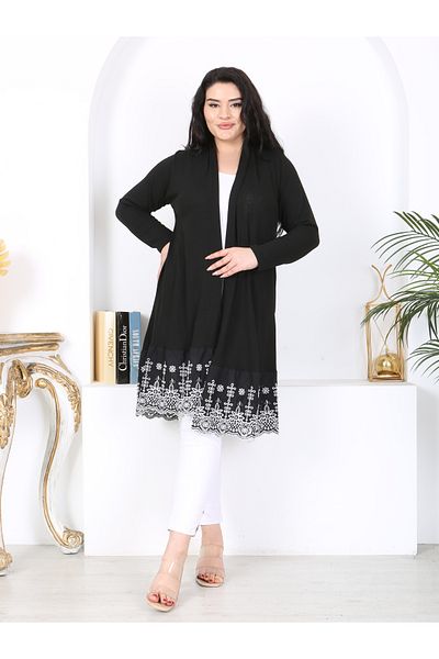 LİKRA Large Size Women's Viscose Cardigan - Loose FlexiBle and Scallop Detailed
