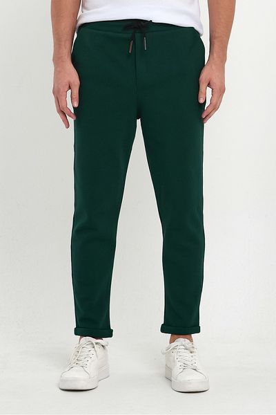 COMBİNE MİCHAİL Ανδρικό παντελόνι Jogger - Λάκο μοτίβο, βαμβακερό, ελαστική μέση και κορδόνι, ΣΚΟΥΡΟ ΠΡΑΣΙΝΟ