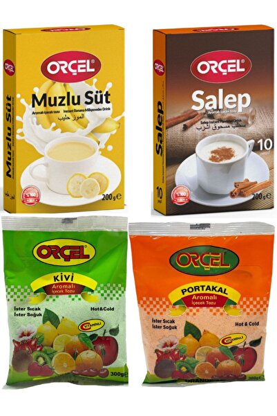 ORÇEL Salep 200gr. + Muzlu Süt 200gr. + Kivi 300gr. + Portakal 300gr. Aromalı Içecek Tozu Oralet Çay