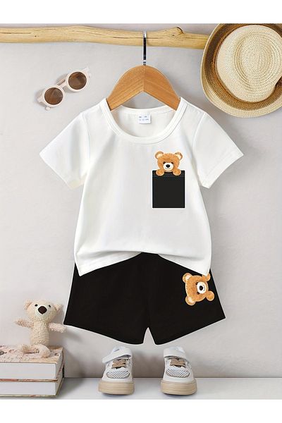 THEKONT Pocket Teddy Bear Tshirt-Shorts and Top-Under Set