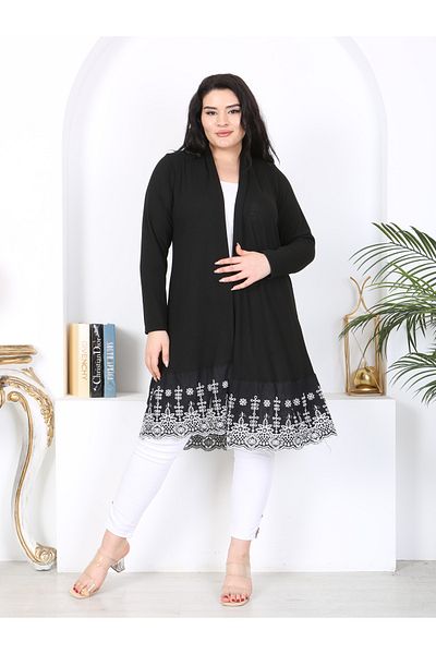 LİKRA Large Size Women's Viscose Cardigan - Loose FlexiBle and Scallop Detailed