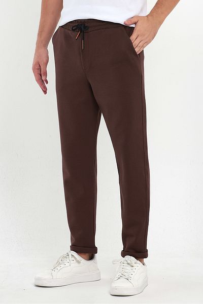 COMBİNE MİCHAİL Ανδρικό παντελόνι Jogger - Βαμβακερό, Λαστιχένια μέση, Κορδόνι, Σχέδιο Λάκο, Καφέ