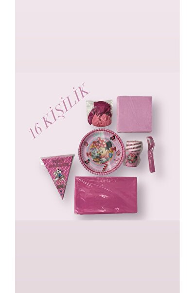 partideyince Minnie Mause 16 Kişilik Parti Seti Kız Çocuk Doğum Günü Parti Ma...