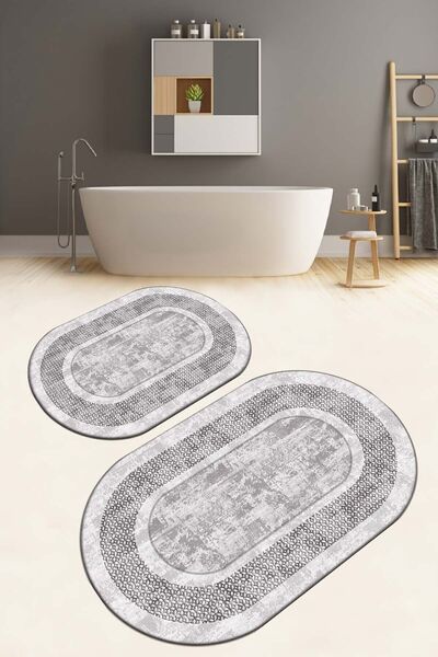 ALAADDİN CARPET Kaymaz Tabanlı Yıkanabilir 2 Li Set 60x100 50x60 Banyo Halısı...