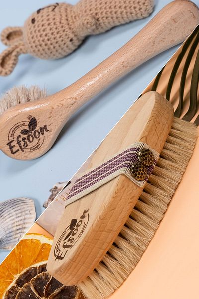 Efsoon Organics Mother Baby Set - Horsehair Body Brush and Baby Hair Brush