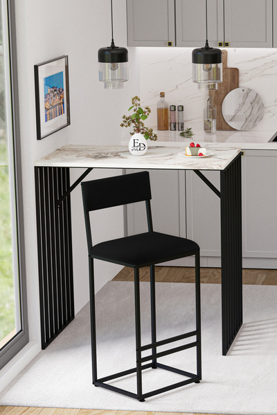 ED Efelez Design İbiza Bar Sandalyesi , Bar Taburesi , Ada Mutfak Sandalyesi , Taburesi - Siyah Kumaş
