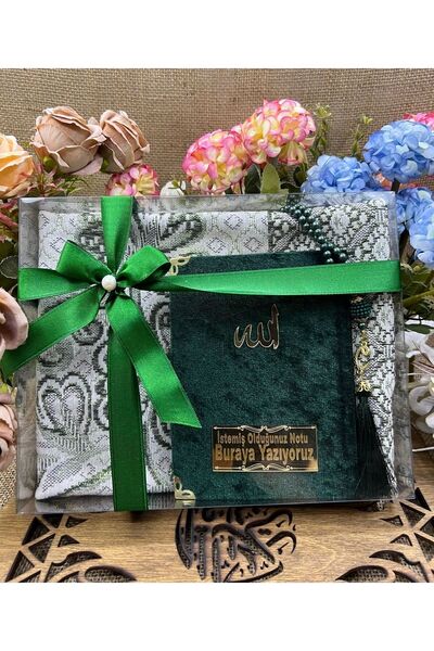 Medrese Yayınları Kadife Yasin Seccade Seti Yeşil Gelin Kuranı Damat Bohçası ...