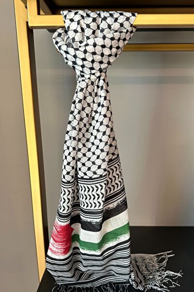 Onur Šátek - Kefiye Shawl Palestine Flag Pushie Flamed Seasonal Fabric Point stahovací šátek 75 X 180 Cm (ČERNÁ)