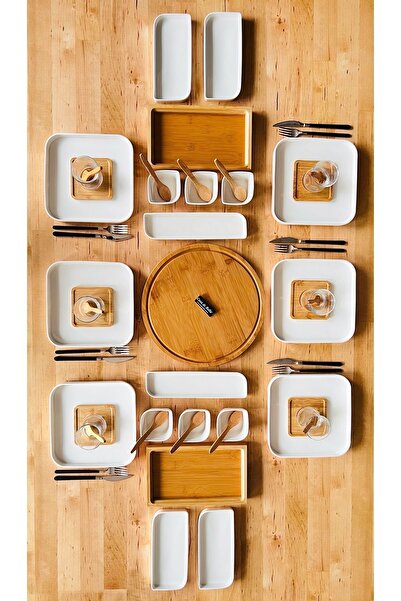 CASA DE BELLA Modern 45 Parça 6 Kişillik Bambu Porselen Kahvaltı Takımı