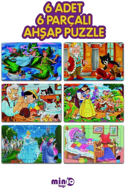 minİQ toys Masallar Serisi 6 Adet 6 Parcali Ahsap Yapboz