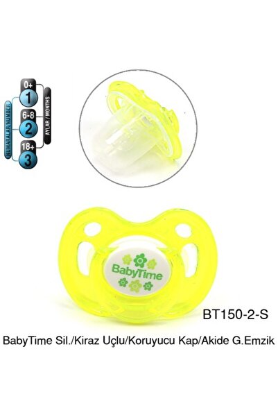 Babytime Kiraz Uçlu Koruyucu Kapaklı Akide Gövdeli Desenli Emzik 6-18 Ay - Sarı