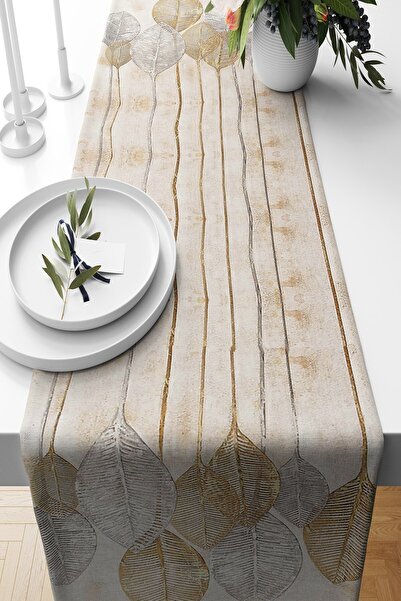 Pelangi Dizilmiş Yapraklar Çok Yapraklı Leke Tutmaz Kumaş Salon Mutfak Masa D...