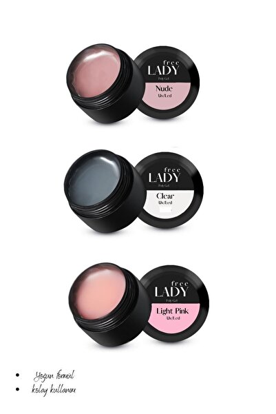 FREELADY Protez Tırnak 3'lü Poly Gel Set 15ml Nude - Clear - Light Pink