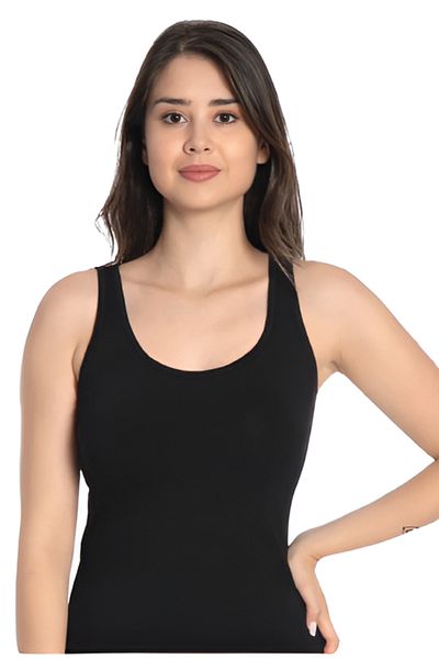 İki Yıldız Pack of 6 100% Cotton Ribbed Thick Strap Tank Top - 490