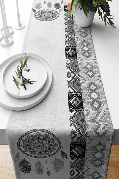 Pelangi Dream Catcher Ethnic Embroidered - Stain Resistant Fabric Living Room Kitchen Table Runner