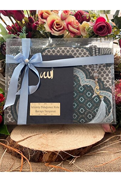 Medrese Yayınları Kadife Yasin Kitabı Seccade Seti Lacivert Gelin Kuranı Dama...